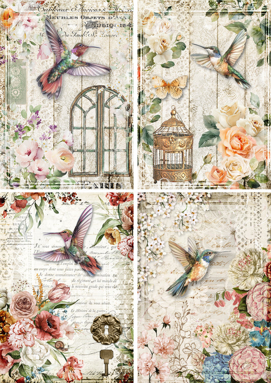 Decoupage Queen Rice Paper - Hummingbird 4 Pack
