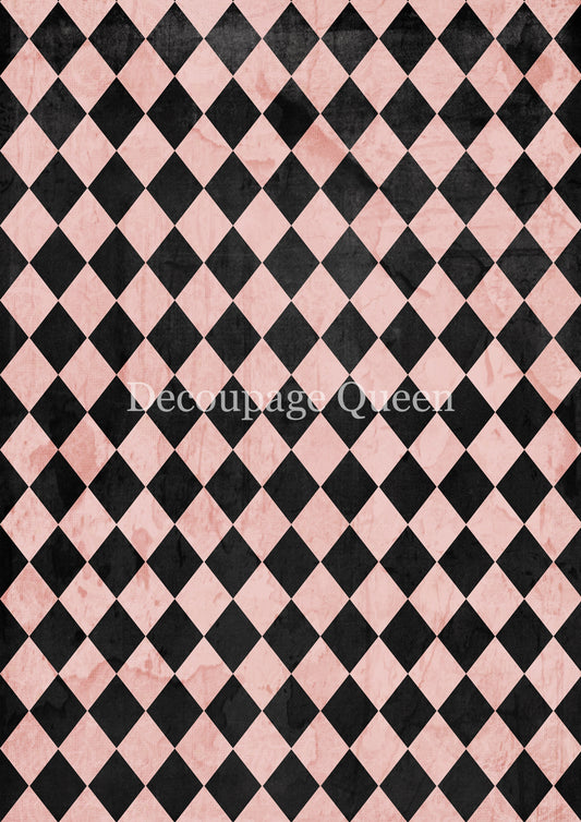 Decoupage Queen Rice Paper - Pink and Black Harlequin