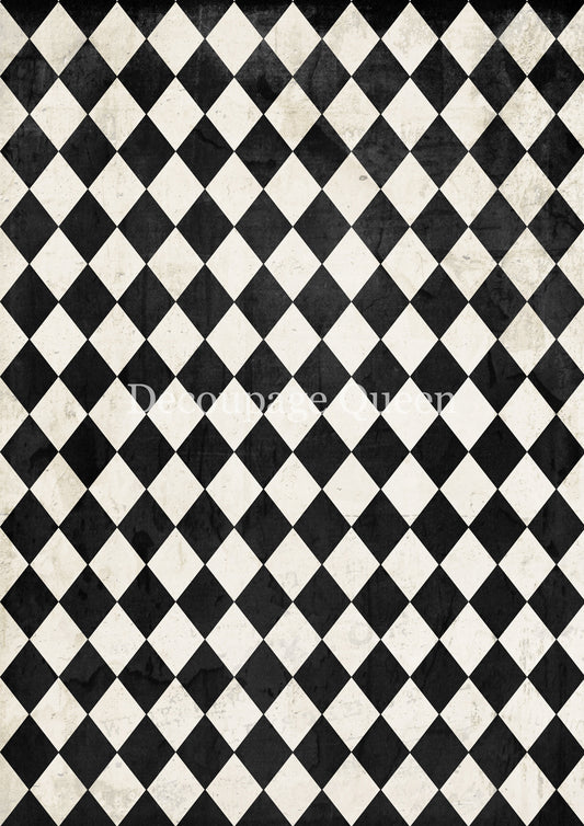 Decoupage Queen Rice Paper - Black and Ivory Harlequin